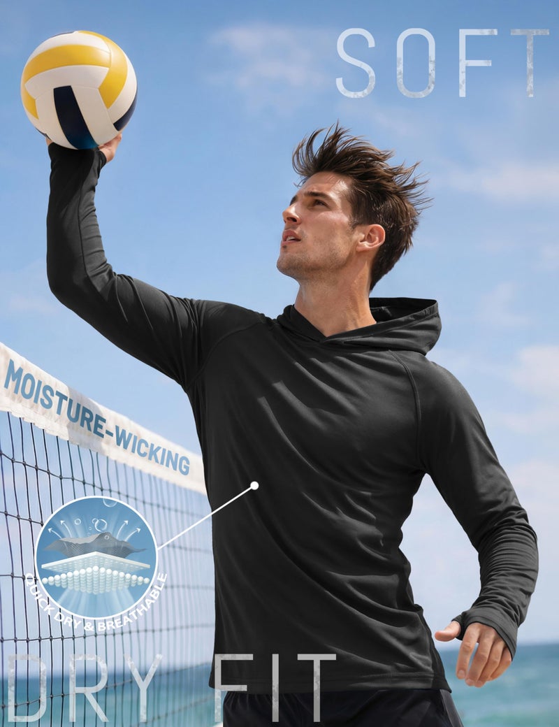 KEFITEVD Sun Protection Shirts for Men with Hood SPF Hoodie Fishing Hiking Shirts Long Sleeve Rash Guard UV UPF 50+ Shirt Black - Image 4